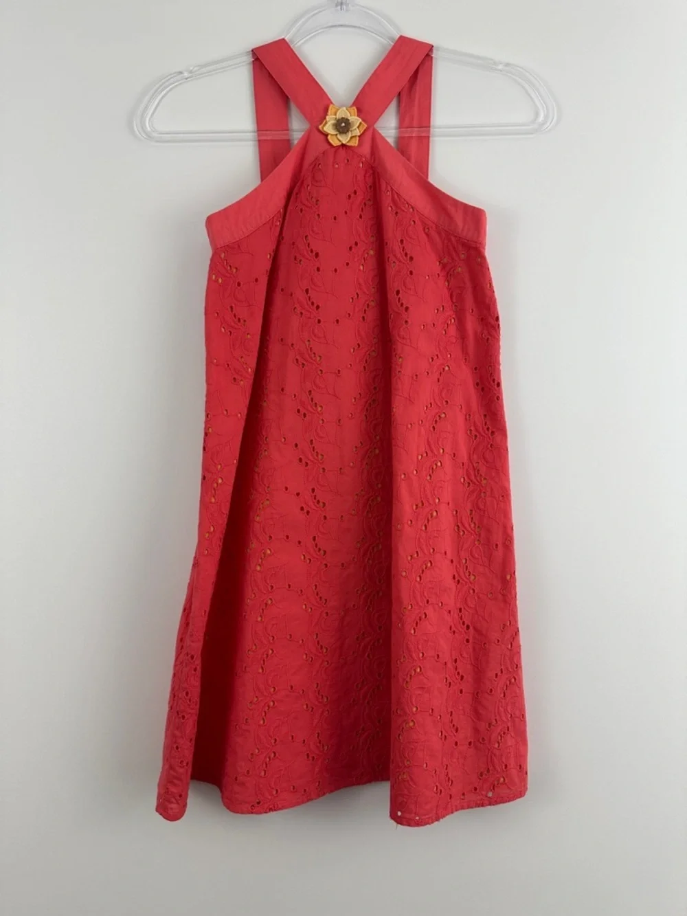 Gymboree Red Eyelet Halter Dress Girls Size 10 Floral Accent Summer Party